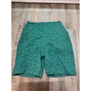 RYDERWEAR Teal Green Leopard Print Scrunch Butt Biker Shorts High Waist Athletic
